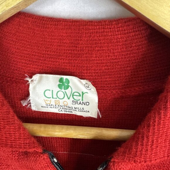 Vintage Wool Curling Sweater Bowie PALM Clover Brand Zip Canada Men’s M - Picture 6 of 7